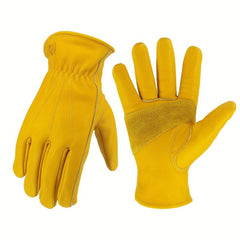 Leather Work Gloves for Men & Women Durable Cowhide Puncture Resistant