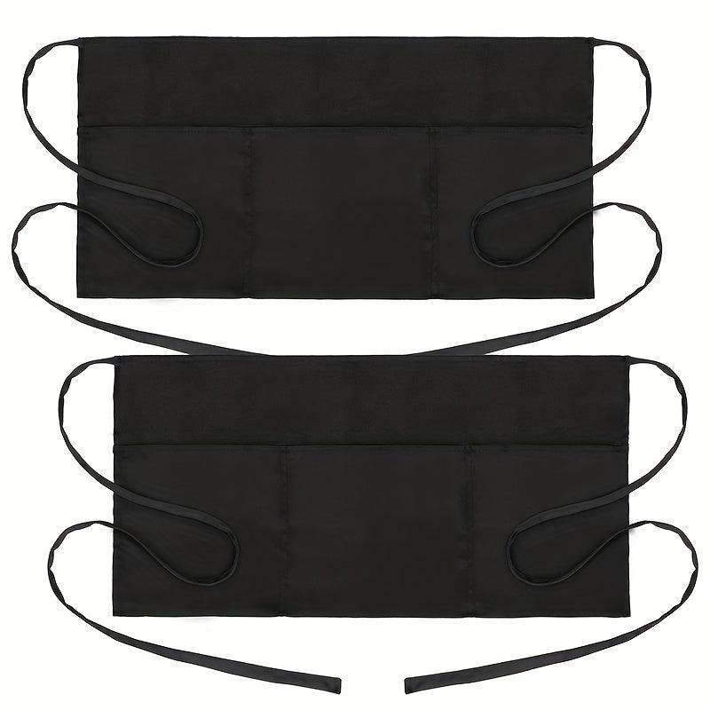 2pcs Waitress Apron Server Aprons 3 Pockets Water Resistant Waist Apron