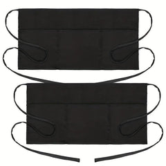 2pcs Waitress Apron Server Aprons 3 Pockets Water Resistant Waist Apron