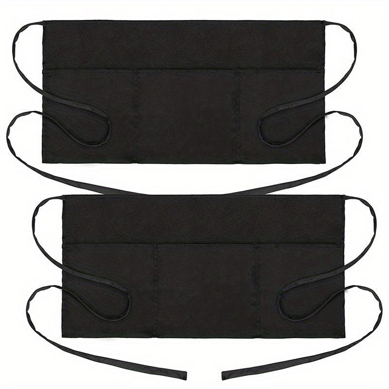 2pcs Waitress Apron Server Aprons 3 Pockets Water Resistant Waist Apron