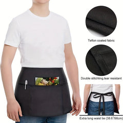 2pcs Waitress Apron Server Aprons 3 Pockets Water Resistant Waist Apron