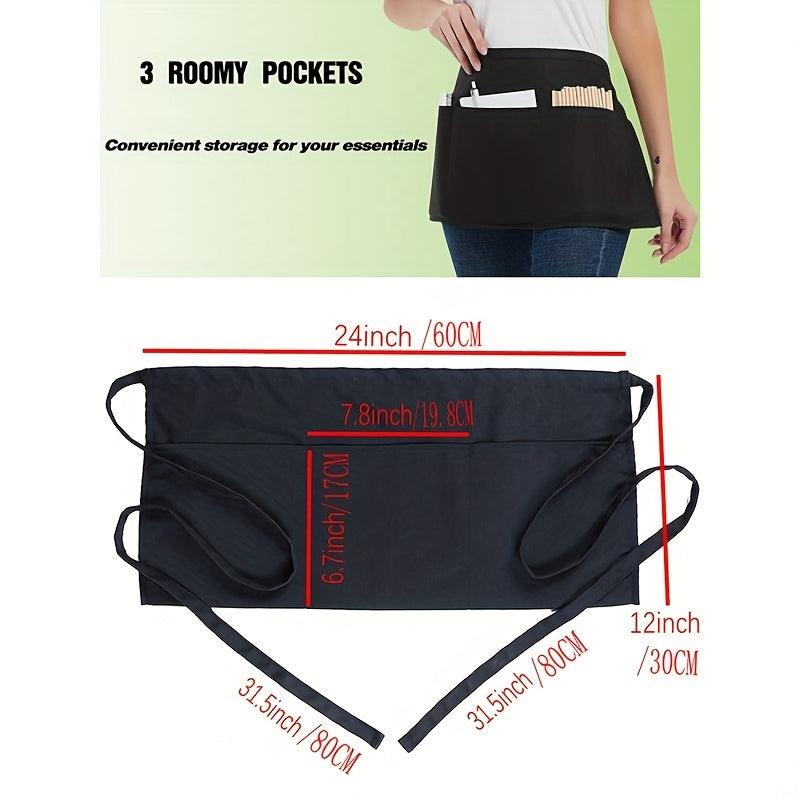 2pcs Waitress Apron Server Aprons 3 Pockets Water Resistant Waist Apron