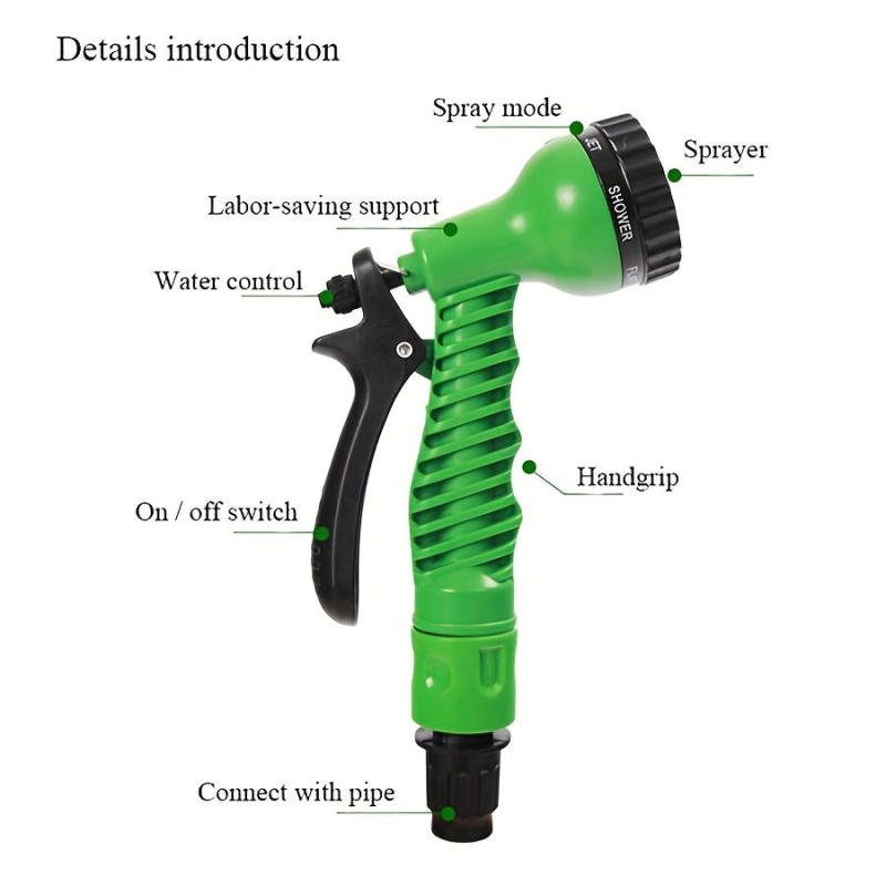 1pc Expandable Garden Hose With Water Gun 7 Function Nozzle
