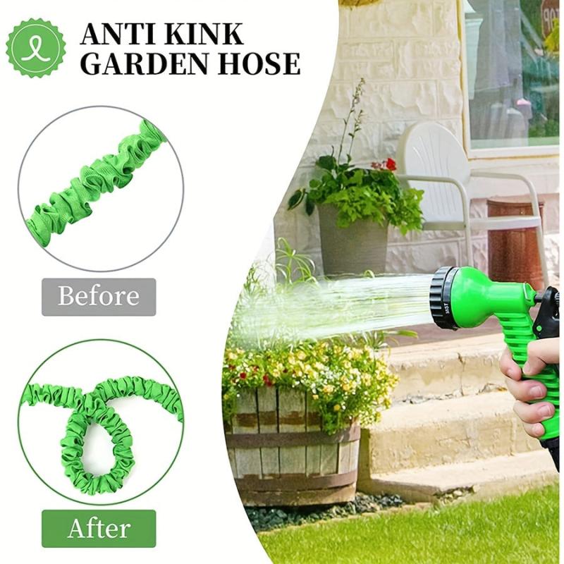 1pc Expandable Garden Hose With Water Gun 7 Function Nozzle