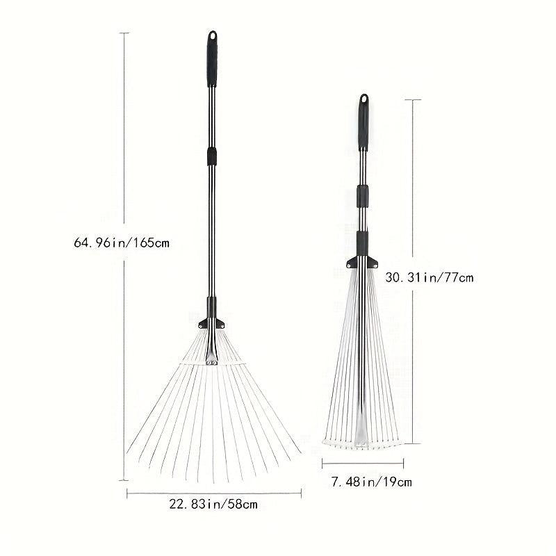 Adjustable Garden Rake Folding Leaf Rake Tool Extendable from 7.5-22 Inch
