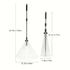 Adjustable Garden Rake Folding Leaf Rake Tool Extendable from 7.5-22 Inch