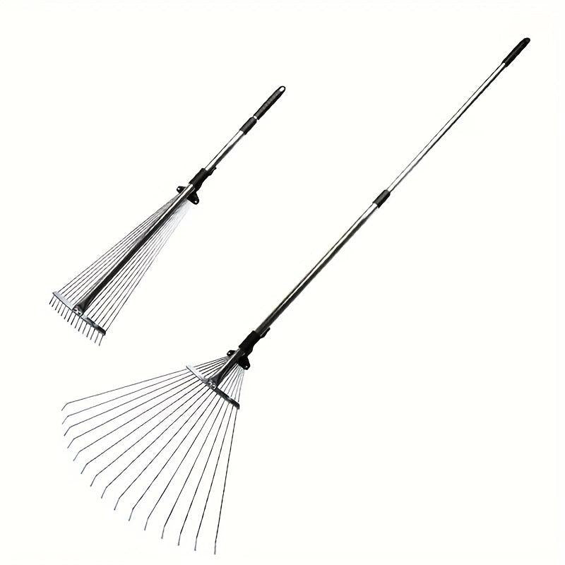 Adjustable Garden Rake Folding Leaf Rake Tool Extendable from 7.5-22 Inch