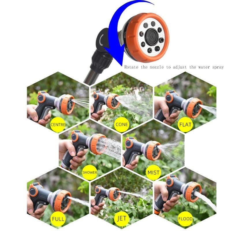 Heavy Duty Metal Garden Hose Wand 8 Spray Patterns Long Hose Nozzle