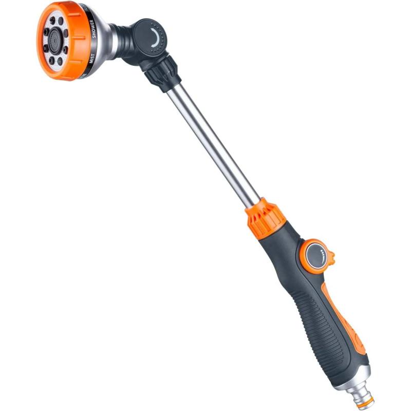 Heavy Duty Metal Garden Hose Wand 8 Spray Patterns Long Hose Nozzle