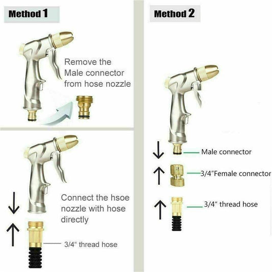 High Pressure Garden Hose Nozzle 4 Adjustable Patterns Full Brass Spray Nozzle