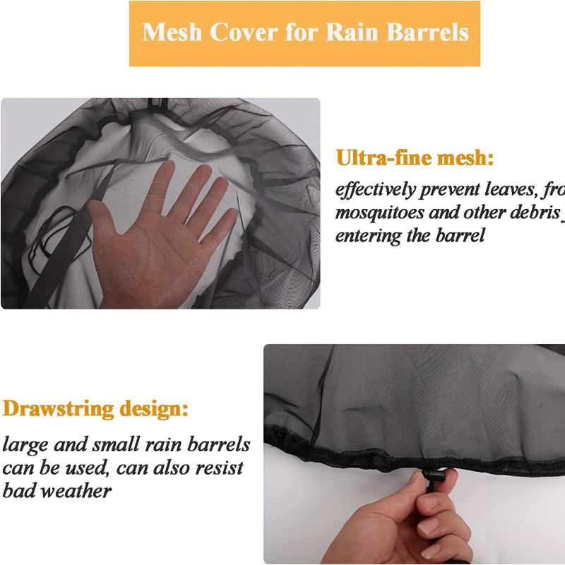 2pcs Mesh Rain Barrel Cover Drawstring Buckets Netting