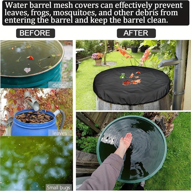 2pcs Mesh Rain Barrel Cover Drawstring Buckets Netting