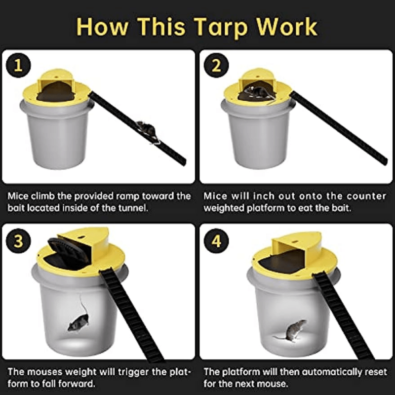 Mouse Trap Bucket Catch Auto Reset Humane or Lethal Rat Trap 5 Gal