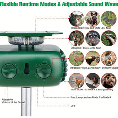 Solar Powered Ultrasonic Animal Repeller with Motion Sensor & Lights