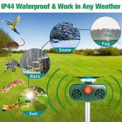 Solar Powered Ultrasonic Animal Repeller with Motion Sensor & Lights