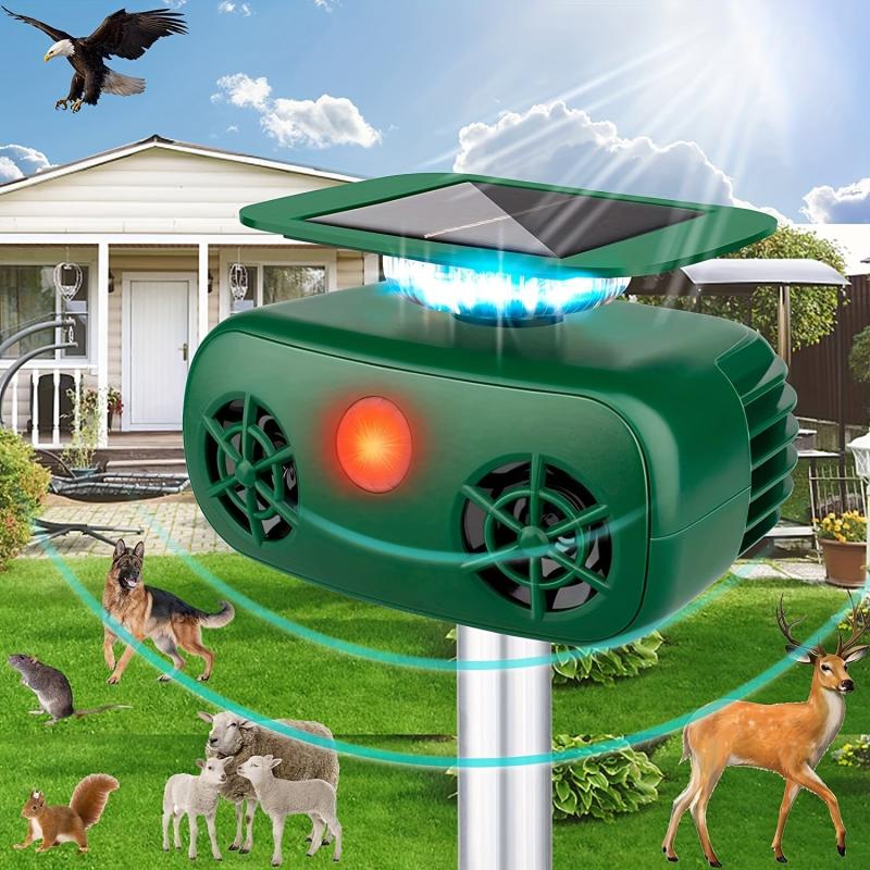 Solar Powered Ultrasonic Animal Repeller with Motion Sensor & Lights