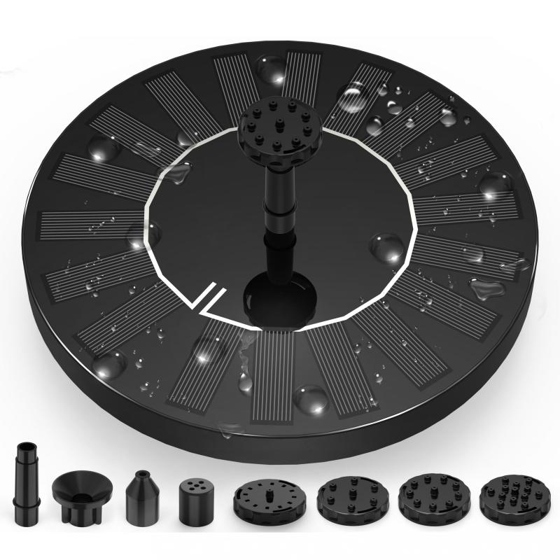 Solar Bird Bath Fountain w/ 6 Nozzles & 1500mAh