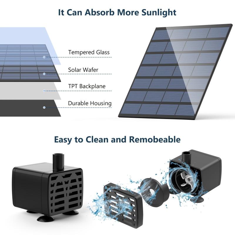 Solar Water Pump Kit with 6 Nozzles for Outdoor Water Feature