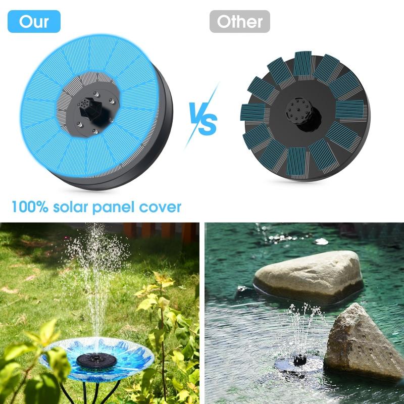 3W Solar Fountain Water Pump with LED, 160mm Panel & 7 Nozzles
