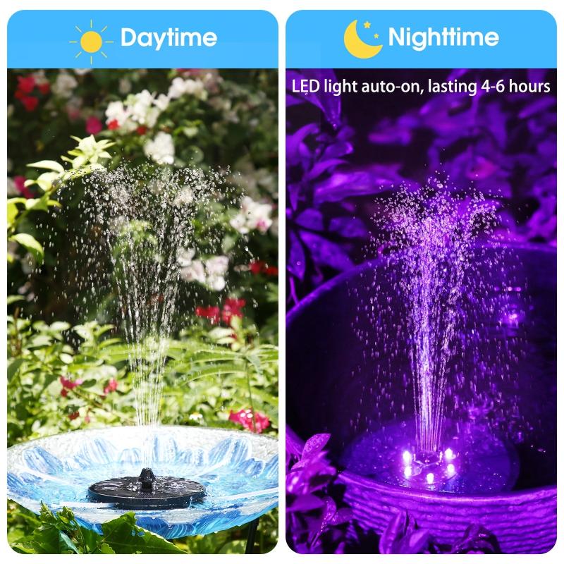 3W Solar Fountain Water Pump with LED, 160mm Panel & 7 Nozzles