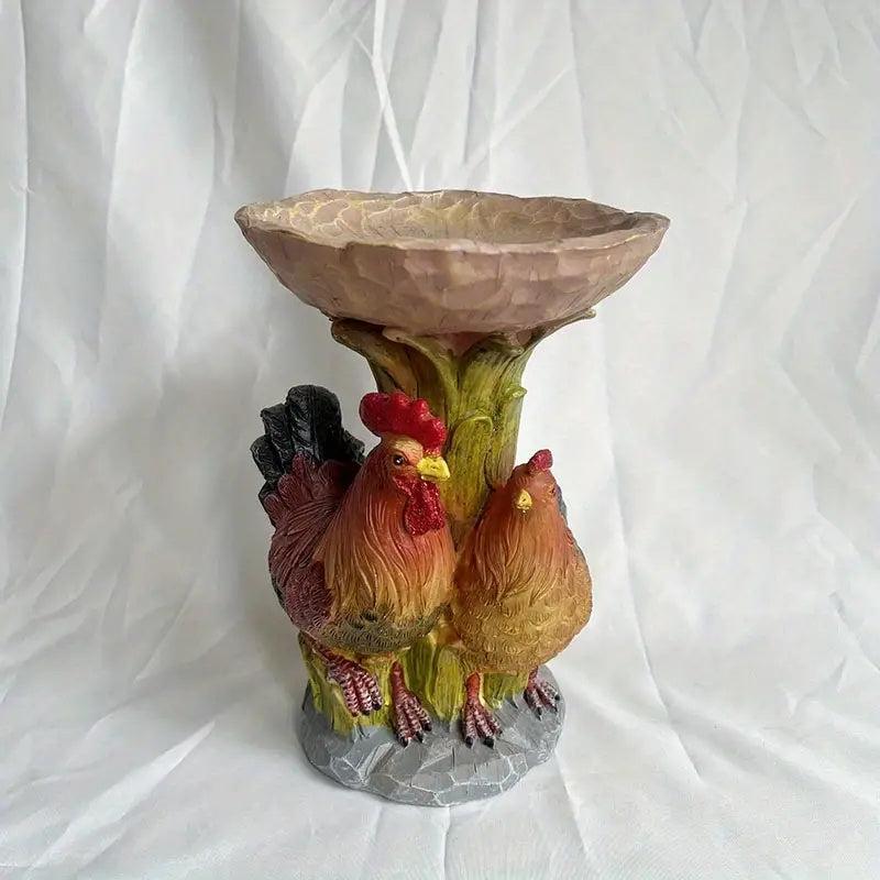 Outdoor Bird Feeder Bird Bath Garden Decor Dog Rooster Ornament