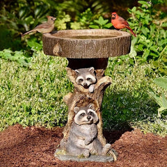 Resin Raccoon Bird Bath Ornament for Garden Decor