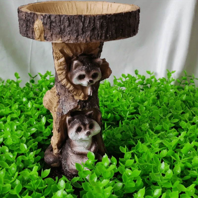 Resin Raccoon Bird Bath Ornament for Garden Decor