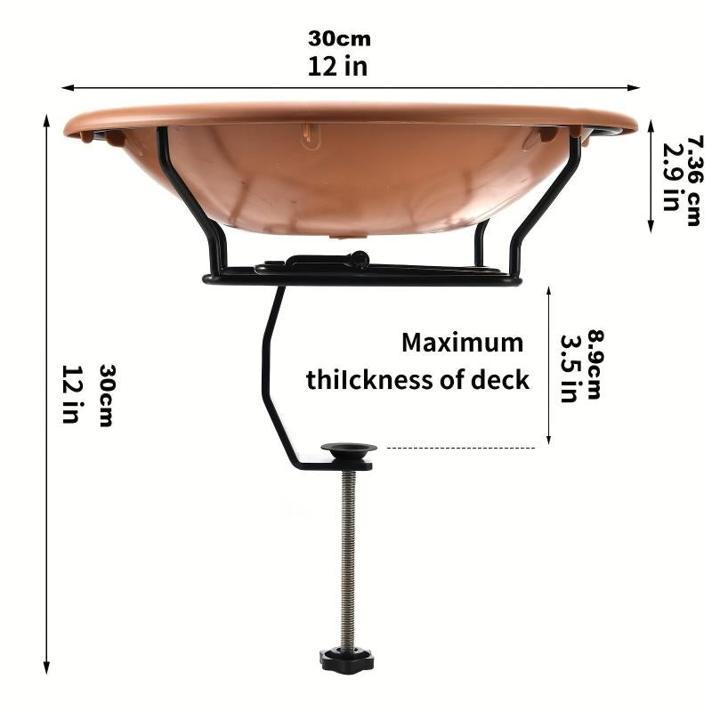 Deck Mounted Bird Bath Bowl Spa with Sturdy Steel Clamp