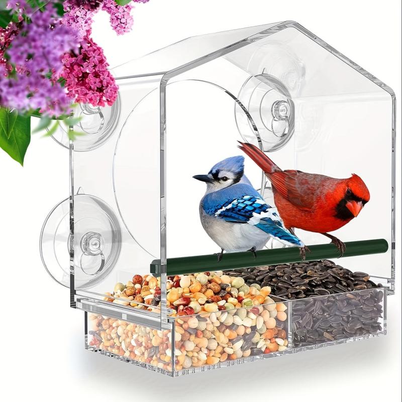 Window Bird Feeder Acrylic Bird House Detachable Food Tray Easy Install