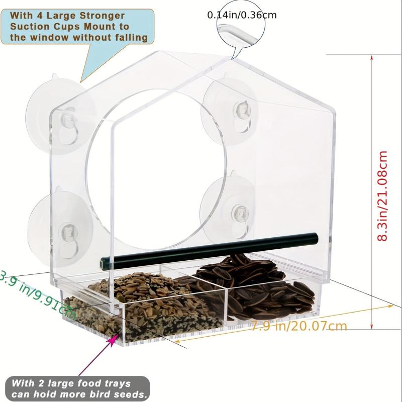 Window Bird Feeder Acrylic Bird House Detachable Food Tray Easy Install