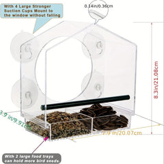 Window Bird Feeder Acrylic Bird House Detachable Food Tray Easy Install