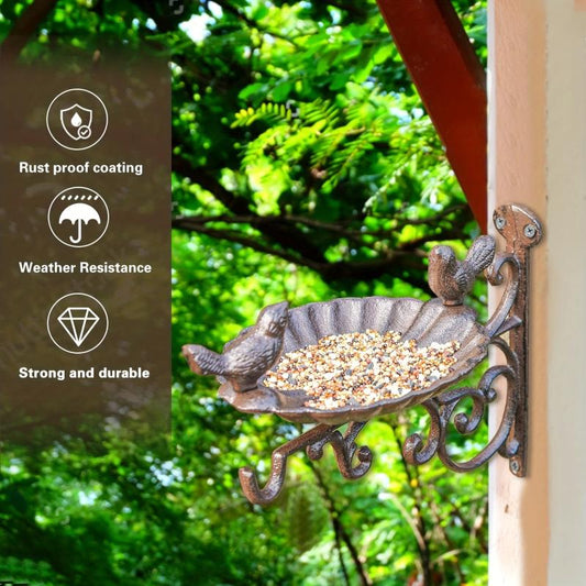 Heavy Duty Cast Iron Bird Feeder & Bath Vintage Wall Mount Hanger