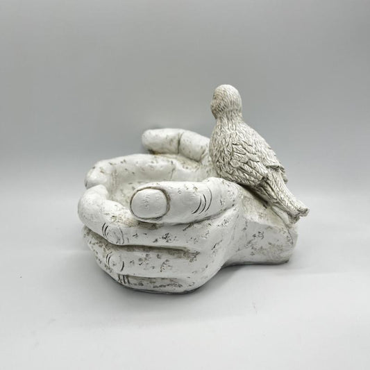 Hand Shaped Bird Bath Resin Feeder Garden Ornament