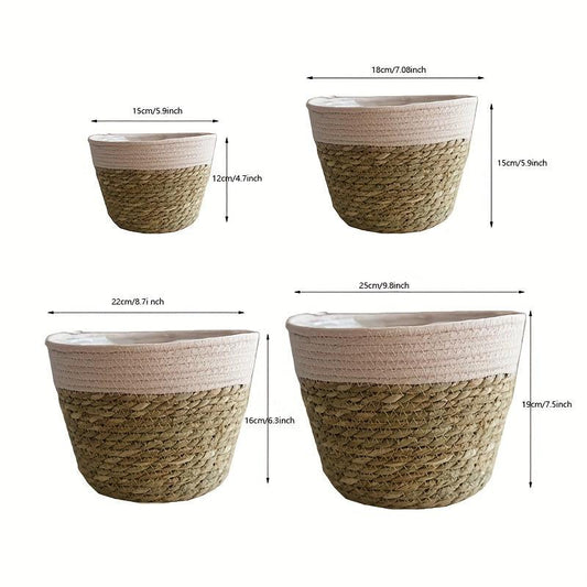 Straw Woven Flowerpots Set for Succulents Green Plants Hydroponics