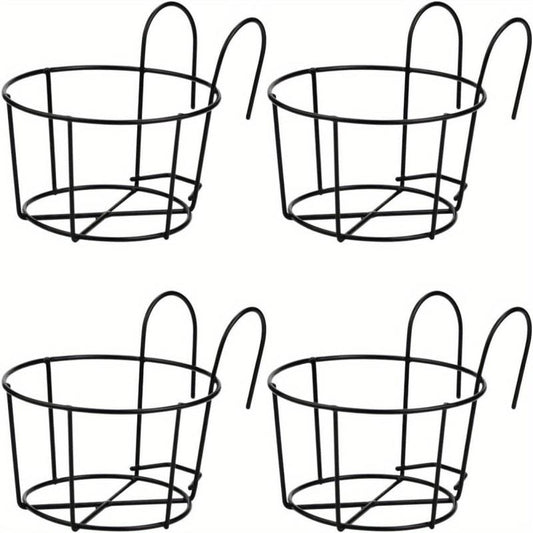 4pcs Round Metal Hanging Planters for Balcony & Indoor Decor