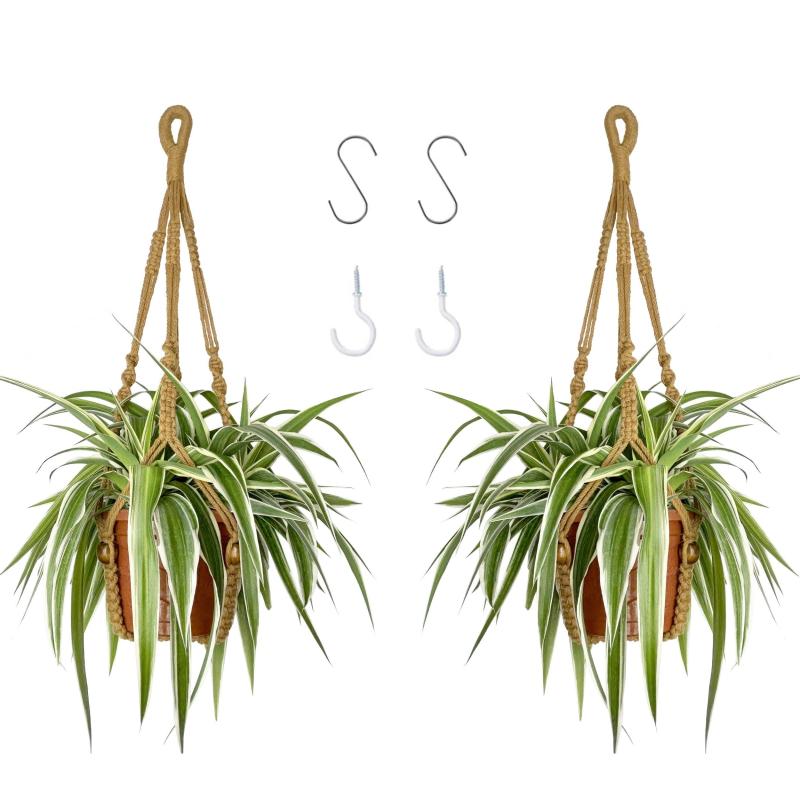 2pcs Macrame Plant Hanger Rope Indoor Brown Holder for 4-15cm Plant Pots