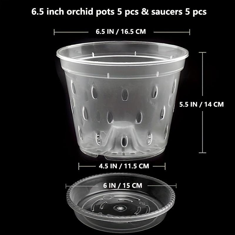 5-Pack 16.51 cm Clear Plastic Orchid Pot with Saucers