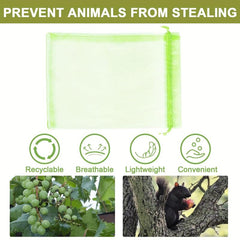 10Pcs Green Fruit Net Bags with Drawstring for Fruit Protection from Pests