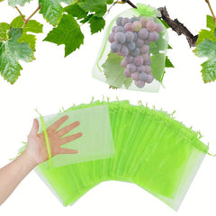 10Pcs Green Fruit Net Bags with Drawstring for Fruit Protection from Pests