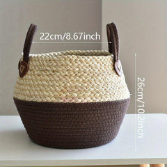 Hand-Woven Straw Basket with Handle Large Plant Storage Box