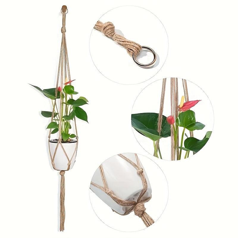 2pcs 35.4-Inch Brown Plant Hanger Modern Tassel Indoor Flower Pot Frame