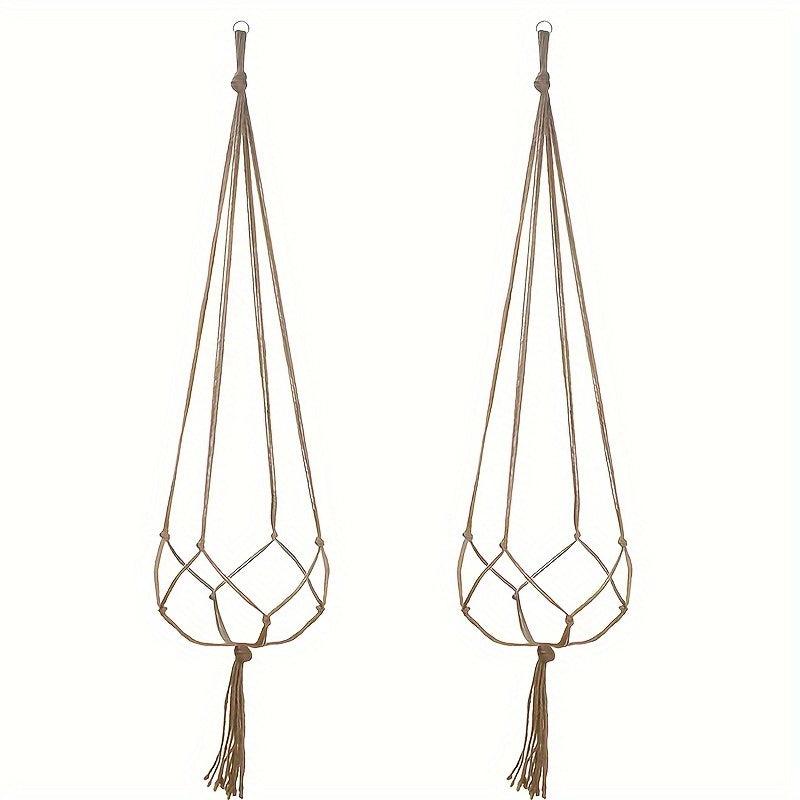 2pcs 35.4-Inch Brown Plant Hanger Modern Tassel Indoor Flower Pot Frame