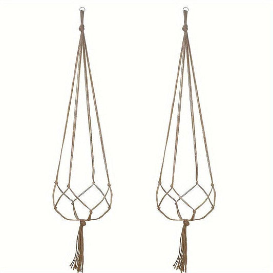 2pcs 35.4-Inch Brown Plant Hanger Modern Tassel Indoor Flower Pot Frame