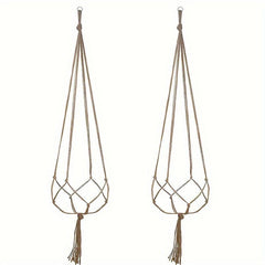 2pcs 35.4-Inch Brown Plant Hanger Modern Tassel Indoor Flower Pot Frame