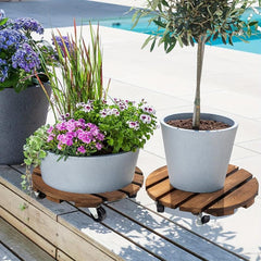Wood Plant Caddy Heavy Duty Rolling Stand Indoor Outdoor Flower Pot