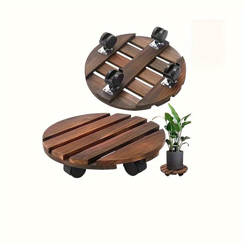 Wood Plant Caddy Heavy Duty Rolling Stand Indoor Outdoor Flower Pot