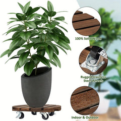 Wood Plant Caddy Heavy Duty Rolling Stand Indoor Outdoor Flower Pot