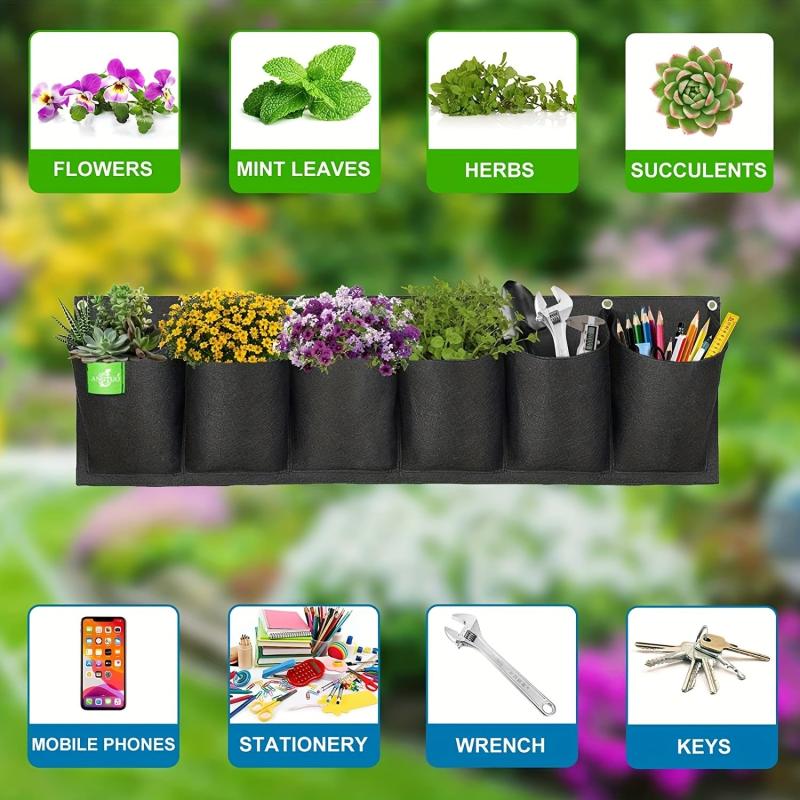 Vertical Planter Hanging Bag 6 Pockets for Garden Home Decoration