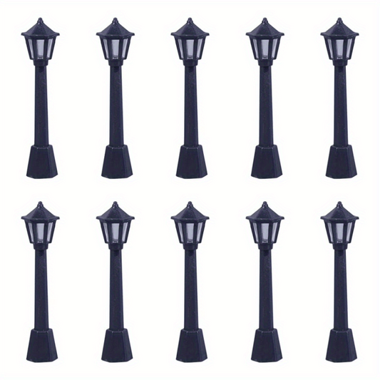 10pcs Mini Street Light Model Train Post Lamp Outdoor Dollhouse Decor