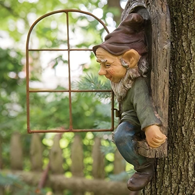 Garden Gnome Statue Tree Hugging Elf Ornaments for Christmas Decoration